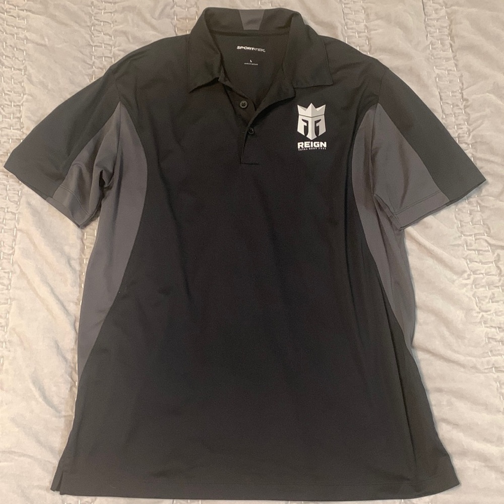 Reign energy polo shirt top Sport-Tek top black & grey size Large L